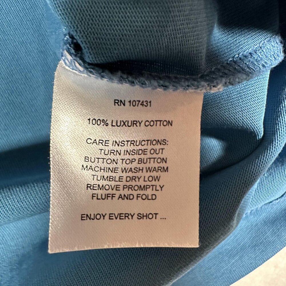 Linksoul Polo Shirt Men Size M Blue Short Sleeve Tempus Fugit 100% Luxury Cotton - Picture 6 of 9